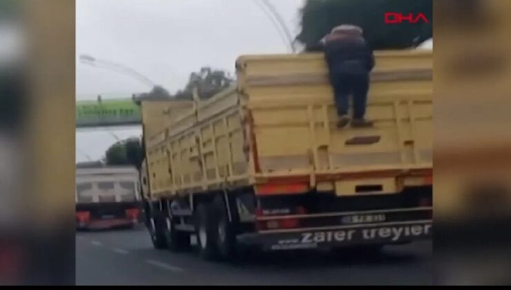 Trafikte şaşırtan anlar; kamyonun ardında bu türlü görüntülendi
